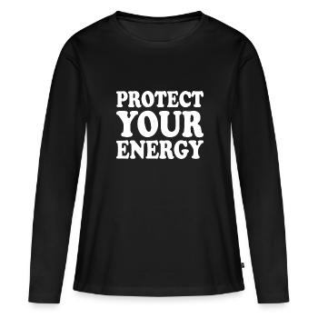 Protect your energy - T-shirt manches longues Premium bio Femme - noir - Devant - Julia (174cm)