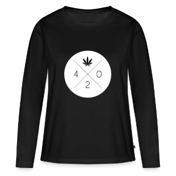 Cadeau Kiffer Blanc Cannabis 420 Cercle de Feuilles de Chanvre - T-shirt manches longues Premium bio Femme - noir - Devant - Julia (174cm)