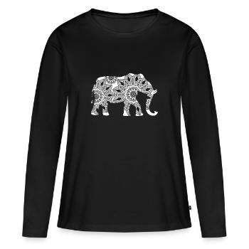 Elephant Mandala Elephant Médiation Yoga Ésotérisme - T-shirt manches longues Premium bio Femme - noir - Devant - Julia (174cm)