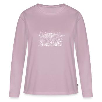 Butor sur l’eau dans les roseaux - T-shirt manches longues Premium bio Femme - rose poudré - Devant - Julia (174cm)