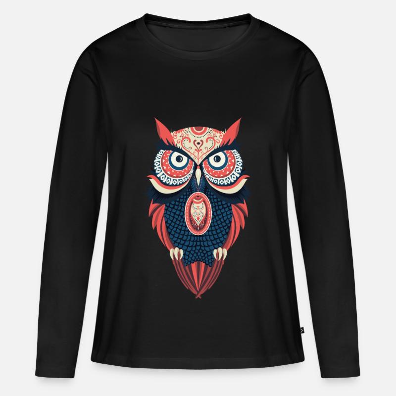 Hippie Eule - Frauen Premium Bio Langarmshirt - Schwarz