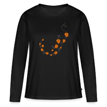 Herbstblätter im Wind - Frauen Premium Bio Langarmshirt - Schwarz - Vorne - Julia (174cm)