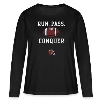 Courir, passer, conquérir - Football - T-shirt manches longues Premium bio Femme - noir - Devant - Julia (174cm)
