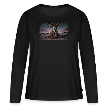 Der Philosoph unter dem Baum - Frauen Premium Bio Langarmshirt - Schwarz - Vorne - Julia (174cm)