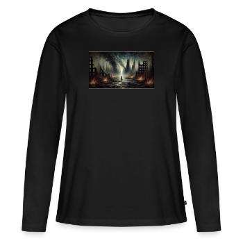 Ruines post-apocalyptiques - T-shirt manches longues Premium bio Femme - noir - Devant - Julia (174cm)