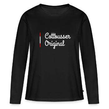 Cottbus - Frauen Premium Bio Langarmshirt - Schwarz - Vorne - Julia (174cm)