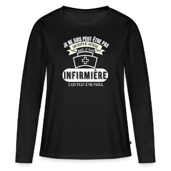 Infirmière: presque un super-héros - T-shirt manches longues Premium bio Femme - noir - Devant - Julia (174cm)
