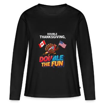 Double plaisir de Thanksgiving - T-shirt manches longues Premium bio Femme - noir - Devant - Julia (174cm)