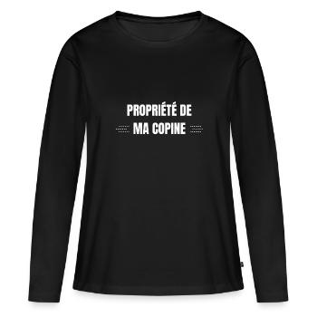 Propriété de ma copine - T-shirt manches longues Premium bio Femme - noir - Devant - Julia (174cm)