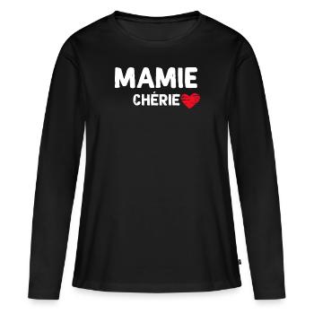 Mamie Chérie Idée Cadeau Grand-mère - T-shirt manches longues Premium bio Femme - noir - Devant - Julia (174cm)