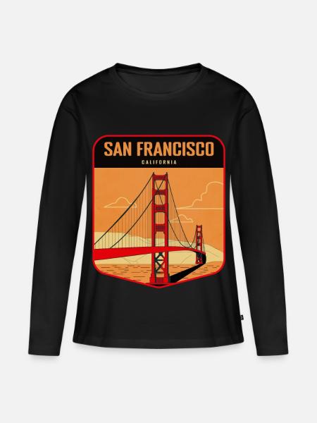 Golden Gate Retro Badge San Francisco - Frauen Premium Bio Langarmshirt - Schwarz