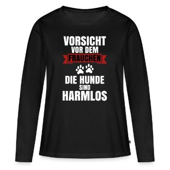 Vorsicht vor dem Frauchen - Frauen Premium Bio Langarmshirt - Schwarz - Vorne - Julia (174cm)