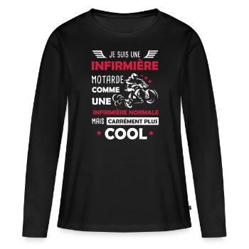 Infirmière Motarde / Médecine Moto - T-shirt manches longues Premium bio Femme - noir - Devant - Julia (174cm)