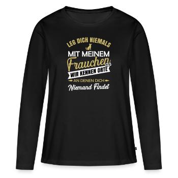 Vorsicht vor dem Frauchen - Frauen Premium Bio Langarmshirt - Schwarz - Vorne - Julia (174cm)