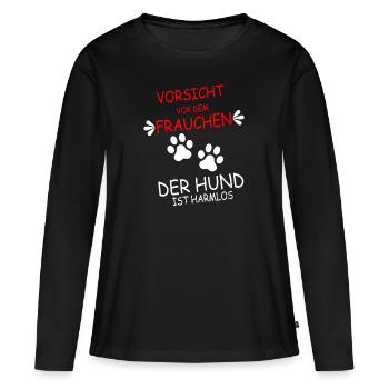 Vorsicht vor dem Frauchen - Frauen Premium Bio Langarmshirt - Schwarz - Vorne - Julia (174cm)