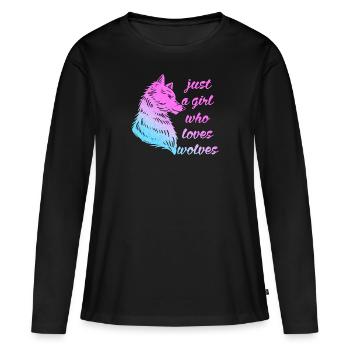 Une fille qui aime les loups, le loup mignon - T-shirt manches longues Premium bio Femme - noir - Devant - Julia (174cm)