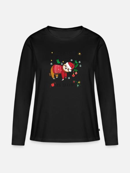 Faultier mit Weihnachtspullover - Frauen Premium Bio Langarmshirt - Schwarz