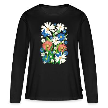 24 Blumen Schmetterlinge Sommer Wiese - Frauen Premium Bio Langarmshirt - Schwarz - Vorne - Julia (174cm)