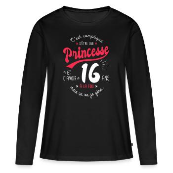 princesse 16 ans cadeau anniversaire 16 ans fille - T-shirt manches longues Premium bio Femme - noir - Devant - Julia (174cm)