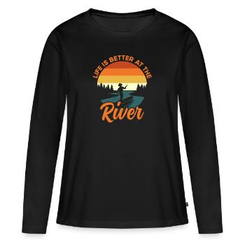 Outdoor Hiking River,Hiking - Frauen Premium Bio Langarmshirt - Schwarz - Vorne - Julia (174cm)