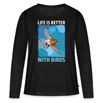 Observation des oiseaux Oiseaux Observation des oiseaux Oiseaux - T-shirt manches longues Premium bio Femme - noir - Devant - Julia (174cm)