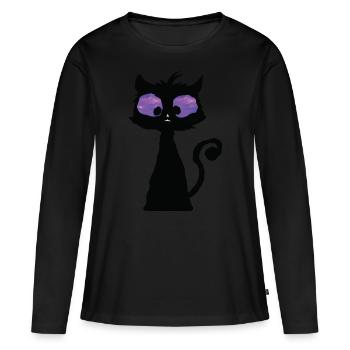 Chat psychédélique - T-shirt manches longues Premium bio Femme - noir - Devant - Julia (174cm)