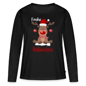Rentier-Frohe Weihnachten - Frauen Premium Bio Langarmshirt - Schwarz - Vorne - Julia (174cm)