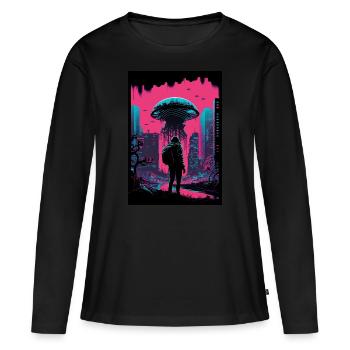 Mushroom Neon Vaporwave Nature Technocrat Hacker Techie - Women's Premium Organic Long Sleeve Shirt - black - Front - Julia (174cm)
