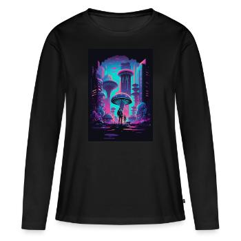 Mushroom Neon Vaporwave Nature Technocrat Hacker Techie - Women's Premium Organic Long Sleeve Shirt - black - Front - Julia (174cm)