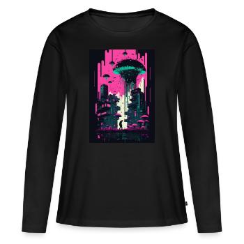 Mushroom Neon Vaporwave Natural Technocrat Hacker Techie - Women's Premium Organic Long Sleeve Shirt - black - Front - Julia (174cm)