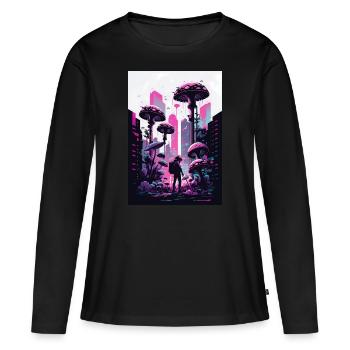 Mushroom Neon Vaporwave Nature Technocrat Hacker Techie - Women's Premium Organic Long Sleeve Shirt - black - Front - Julia (174cm)