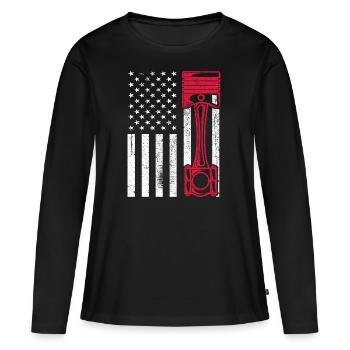 American Flag Muscle Car - Frauen Premium Bio Langarmshirt - Schwarz - Vorne - Julia (174cm)
