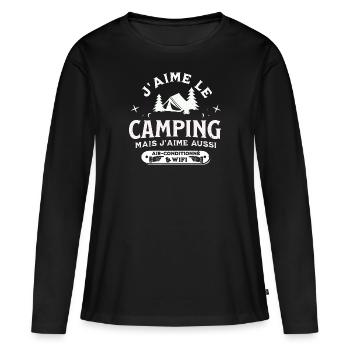 J aime le camping mais j aime aussi la WIFI - T-shirt manches longues Premium bio Femme - noir - Devant - Julia (174cm)