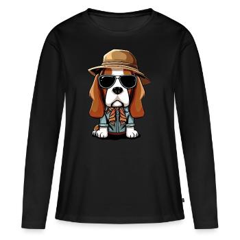 Beagle le vagabond - T-shirt manches longues Premium bio Femme - noir - Devant - Julia (174cm)
