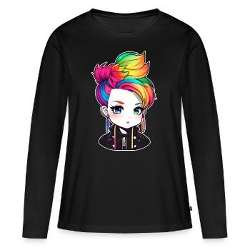 Cool punk girl with rainbow hair - Women's Premium Organic Long Sleeve Shirt - black - Front - Julia (174cm)