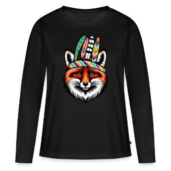 Chamanes, Renards, Renards, Spirituel - T-shirt manches longues Premium bio Femme - noir - Devant - Julia (174cm)