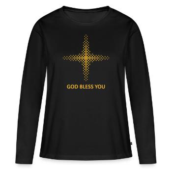 God Bless You (Religion / Cross / Squares / Gold) - Women's Premium Organic Long Sleeve Shirt - black - Front - Julia (174cm)