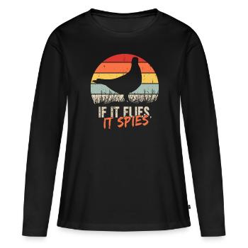 Quand il vole, il espionne - T-shirt manches longues Premium bio Femme - noir - Devant - Julia (174cm)