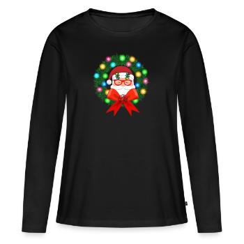 Père Noël en couronne - T-shirt manches longues Premium bio Femme - noir - Devant - Julia (174cm)