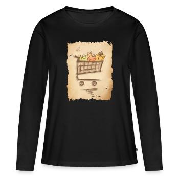 Panier d’épicerie avec des sacs à provisions cadeaux - T-shirt manches longues Premium bio Femme - noir - Devant - Julia (174cm)