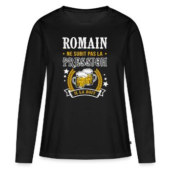 Romain bière romain cadeau Romainc fêtes - T-shirt manches longues Premium bio Femme - noir - Devant - Julia (174cm)