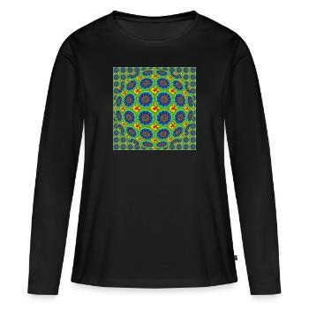 FRACTAL FLOWER ABSTRACT RAINBOW - COLORED OP ART - Frauen Premium Bio Langarmshirt - Schwarz - Vorne - Julia (174cm)