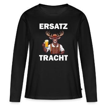 Lederhose Hirsch Tracht Bayrisch Trachten Ersatz - Frauen Premium Bio Langarmshirt - Schwarz - Vorne - Julia (174cm)