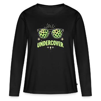 Lunettes de soleil drôles et costume de discours infiltré - T-shirt manches longues Premium bio Femme - noir - Devant - Julia (174cm)