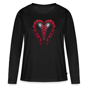 Coeur Corset Gothique Saint Valentin Occulte Goth - T-shirt manches longues Premium bio Femme - noir - Devant - Julia (174cm)