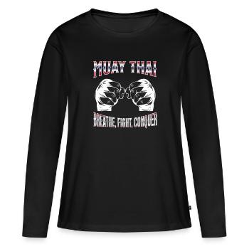 Muay Thai Boxing Muay Thai - Frauen Premium Bio Langarmshirt - Schwarz - Vorne - Julia (174cm)