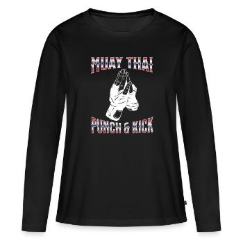 Muay Thai Boxe Muay Thai - T-shirt manches longues Premium bio Femme - noir - Devant - Julia (174cm)
