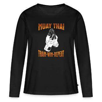 Muay Thai Boxing Muay Thai - Frauen Premium Bio Langarmshirt - Schwarz - Vorne - Julia (174cm)