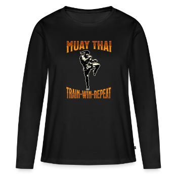 Muay Thai Boxing Muay Thai - Frauen Premium Bio Langarmshirt - Schwarz - Vorne - Julia (174cm)