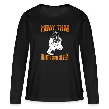 Muay Thai Boxing Muay Thai - Frauen Premium Bio Langarmshirt - Schwarz - Vorne - Julia (174cm)